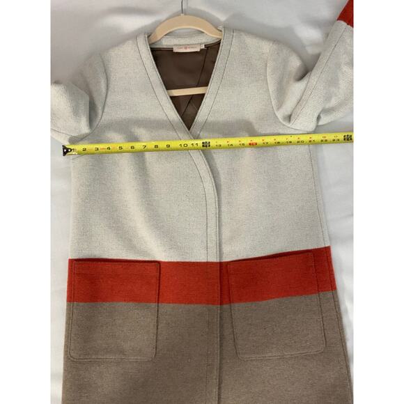 Tory Burch Wool Blend Grey Brown Orange Color Block Coat size 10 - Picture 6 of 7